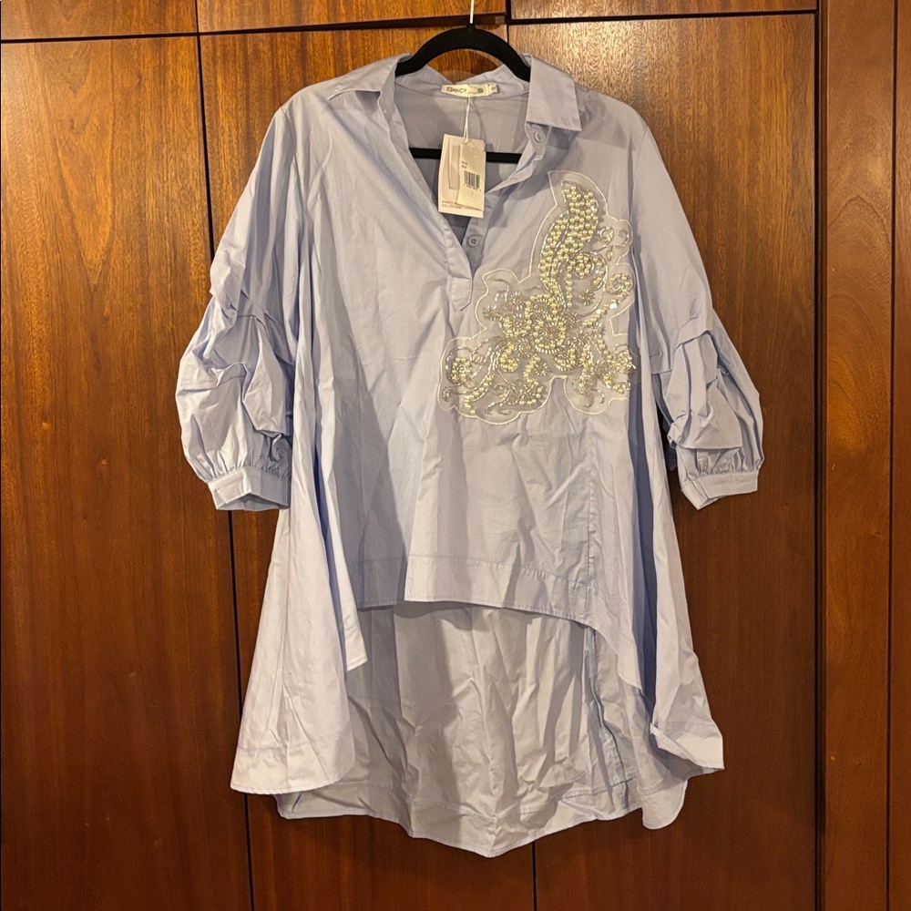 Light Blue Embellished High Low Top